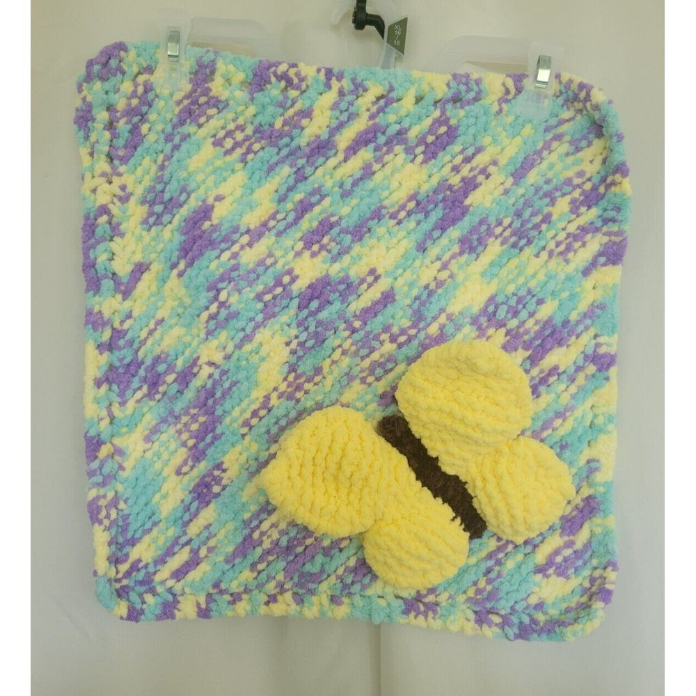 Handmade Crochet Soft Baby Blankie Security Blanket with Butterfly 17x17
